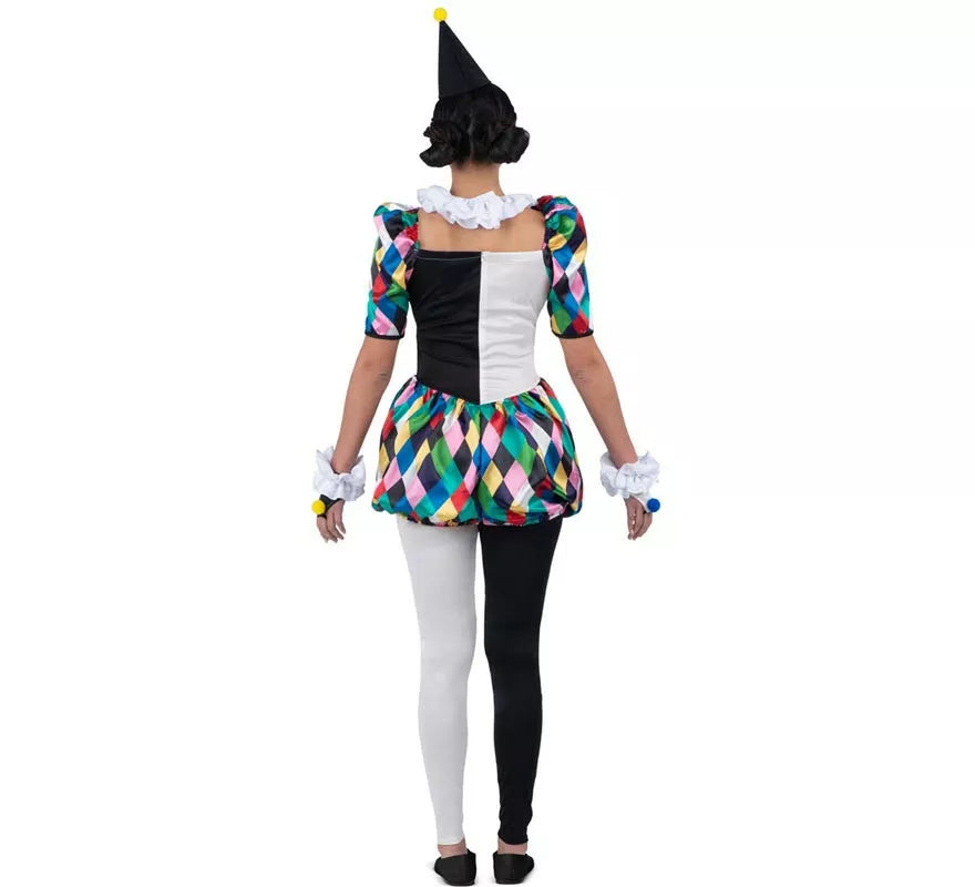 Disfraz de Arlequina negro y multicolor para mujer
