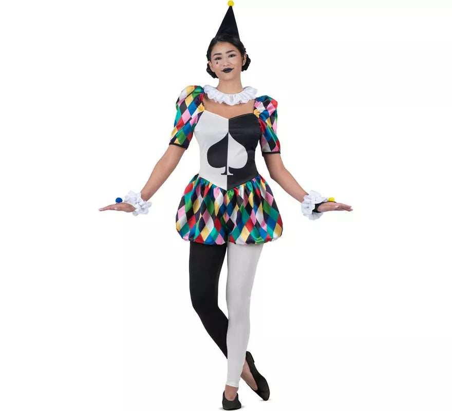Translation missing: de.Disfraz de Arlequina negro y multicolor para mujer