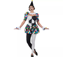 Schwarzes und mehrfarbiges Harlequina-Kostüm für Damen