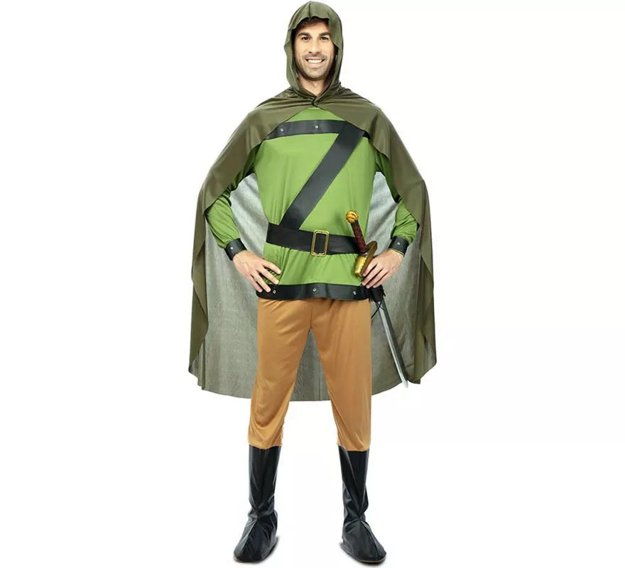 Translation missing: de.Disfraz de Arquero del Bosque verde con capa para hombre