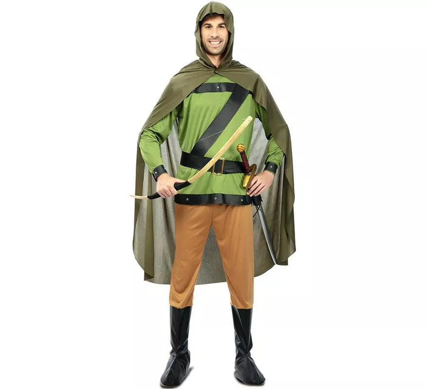 Translation missing: de.Disfraz de Arquero del Bosque verde con capa para hombre