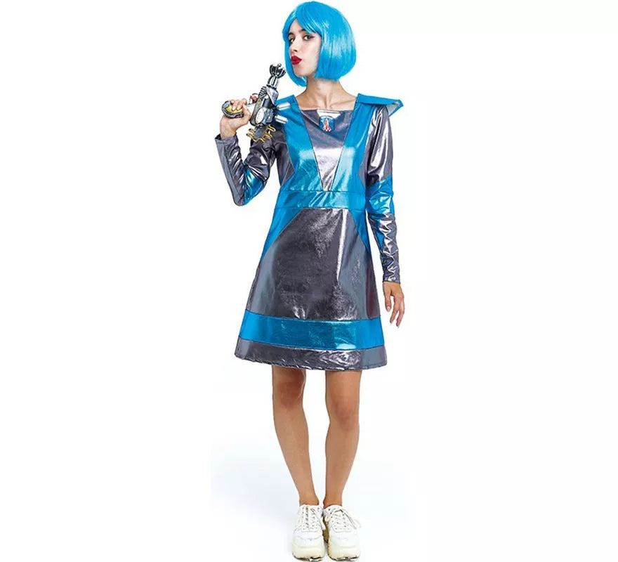 Translation missing: de.Disfraz de Astronauta plateado oscuro y azul para mujer