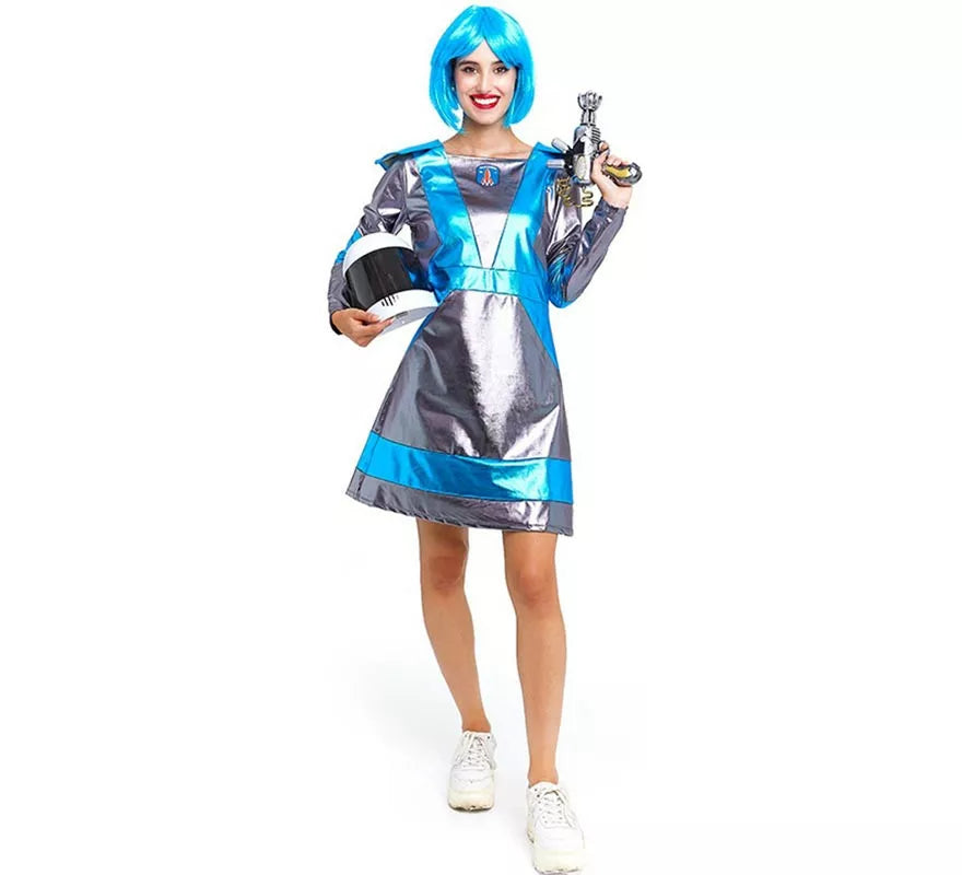 Translation missing: de.Disfraz de Astronauta plateado oscuro y azul para mujer