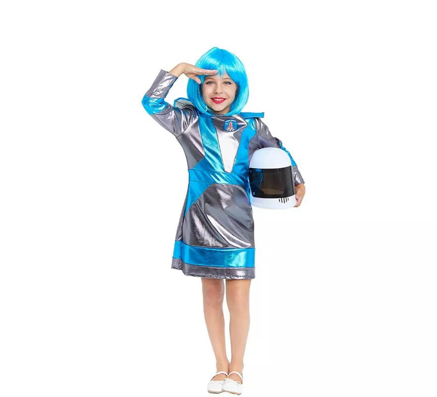 Translation missing: de.Disfraz de Astronauta plateado oscuro y azul para niña