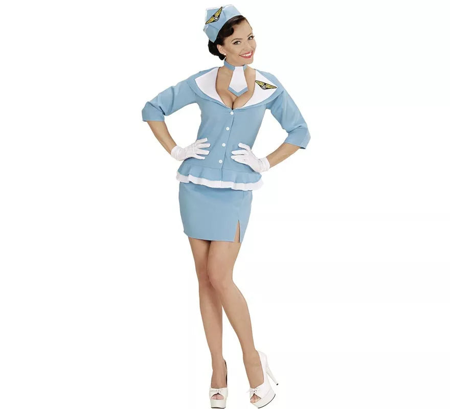Translation missing: de.Disfraz de Azafata azul con corbata para mujer