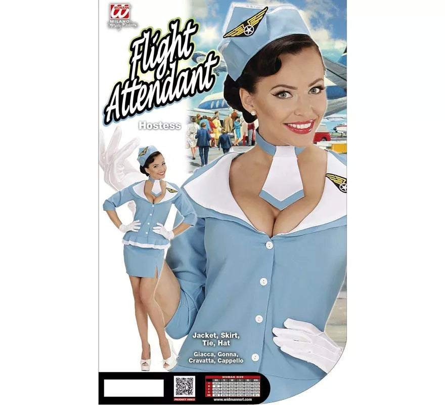 Disfraz de Azafata azul con corbata para mujer