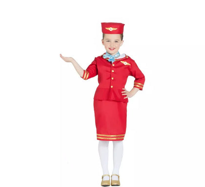 Disfraz de Azafata de Vuelo Roja para niña