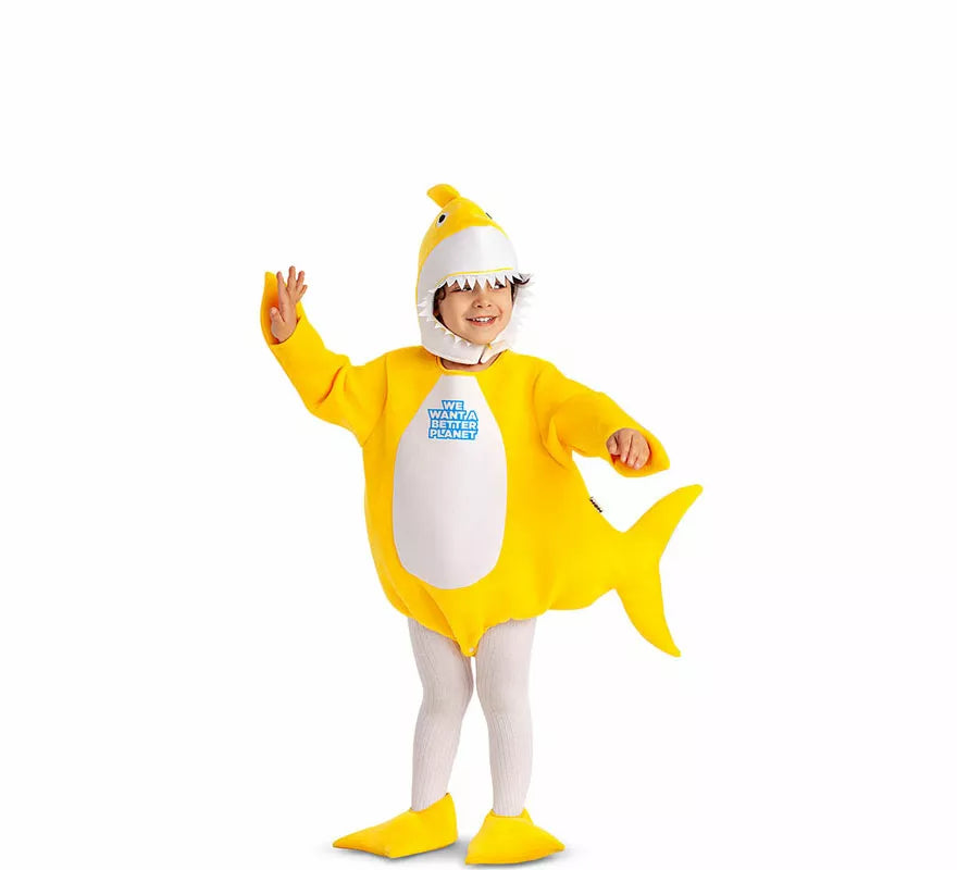 Translation missing: de.Disfraz de Baby Shark amarillo con capucha para bebé y niños