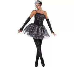 Skelett-Tänzerin-Kostüm mit Tiara für Damen