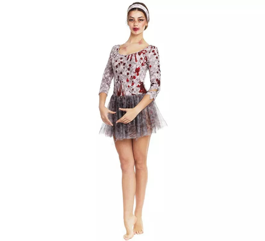 Translation missing: de.Disfraz de Bailarina Zombie gris con tocado para mujer