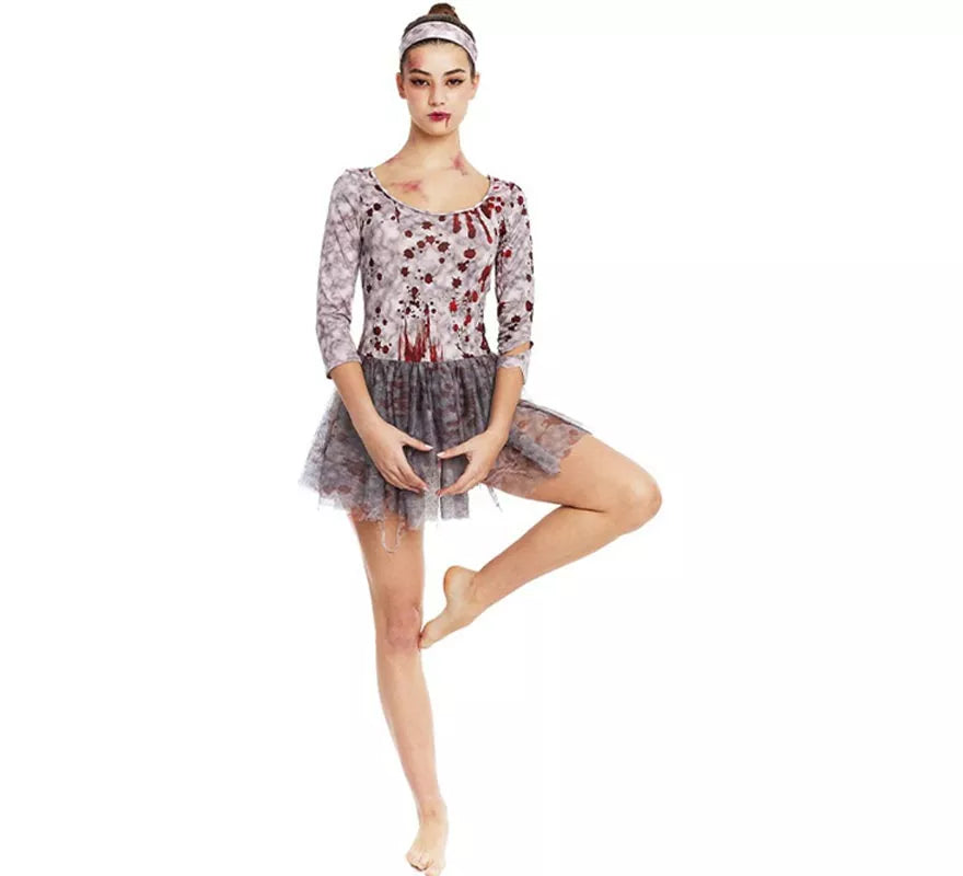 Translation missing: de.Disfraz de Bailarina Zombie gris con tocado para mujer