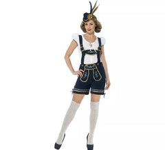 Blaues bayerisches Kostüm mit Lederhosen für Damen