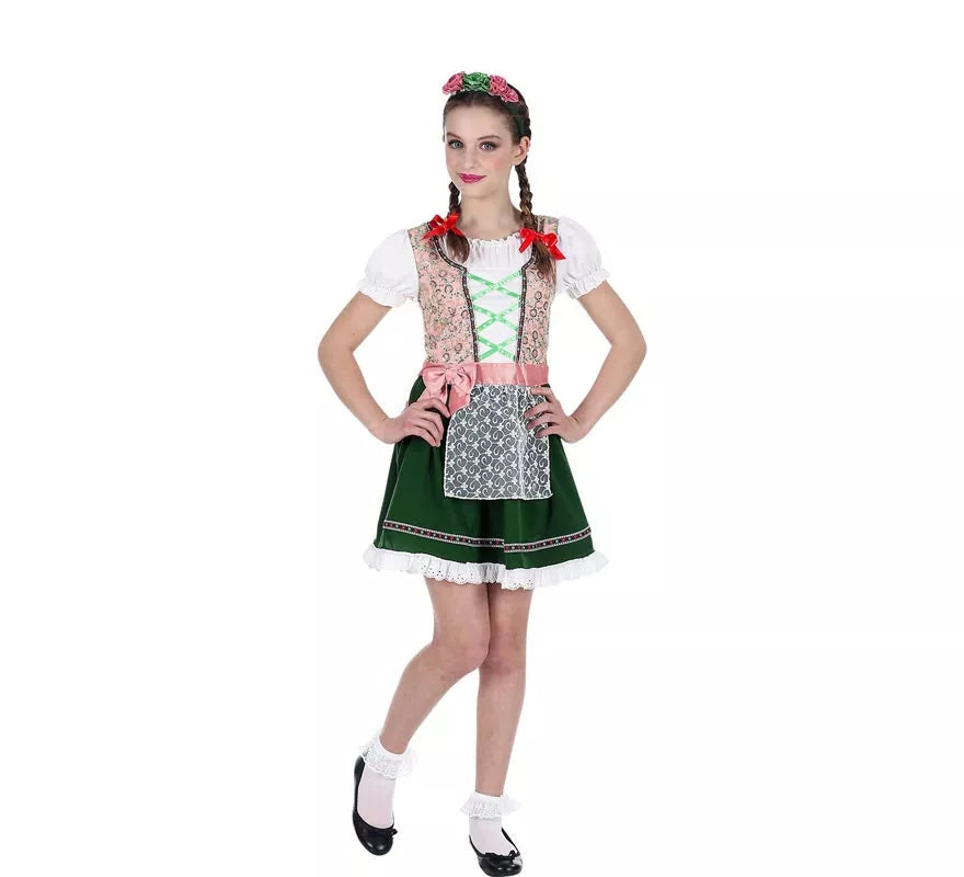 Disfraz de Bávara rosa y negro clásico para niña
