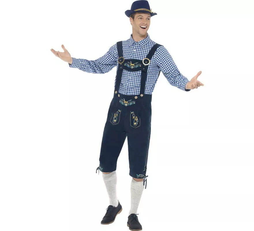 Translation missing: de.Disfraz de Bávaro Tradicional Azul con Lederhosen para hombre