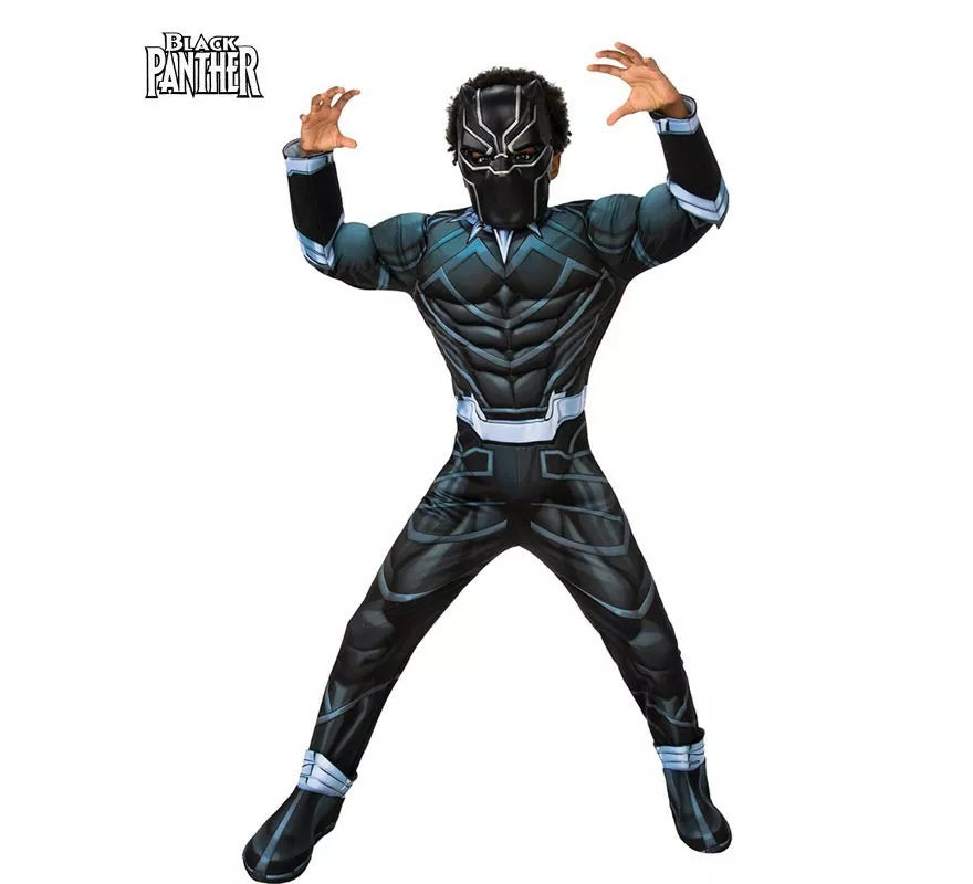 Translation missing: de.Disfraz de Black Panther musculoso con máscara deluxe para niño