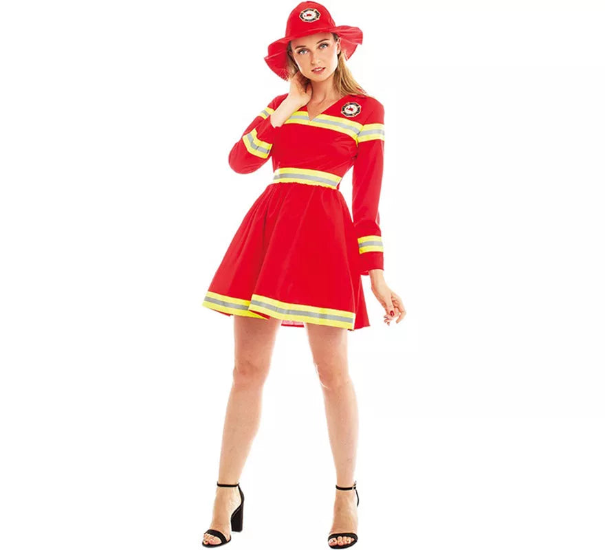 Disfraz de Bombera Rojo y Amarillo para mujer