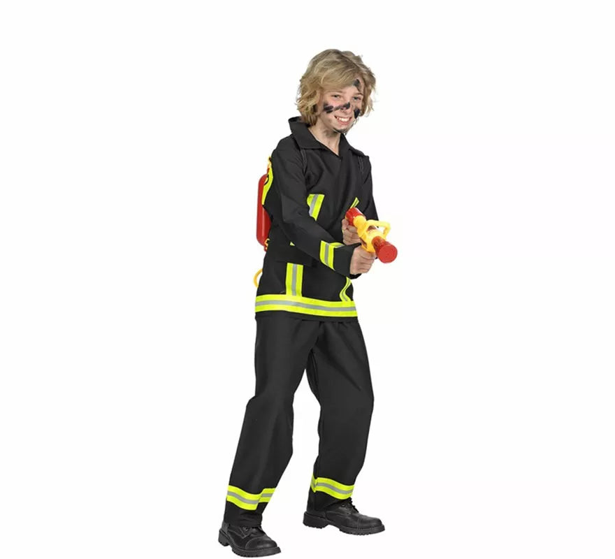 Translation missing: de.Disfraz de Bombero negro y amarillo para niño