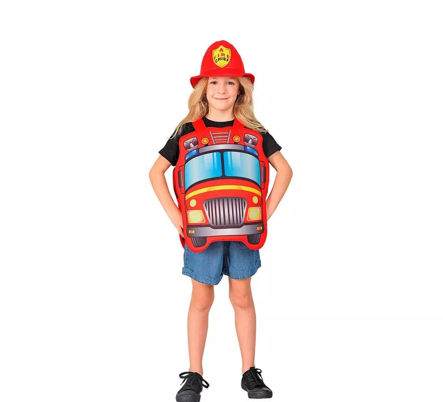 Translation missing: de.Disfraz de Bombero rojo con gorro para niños