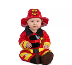 Rotes und gelbes Feuerwehrmannkostüm mit Helm für Babys