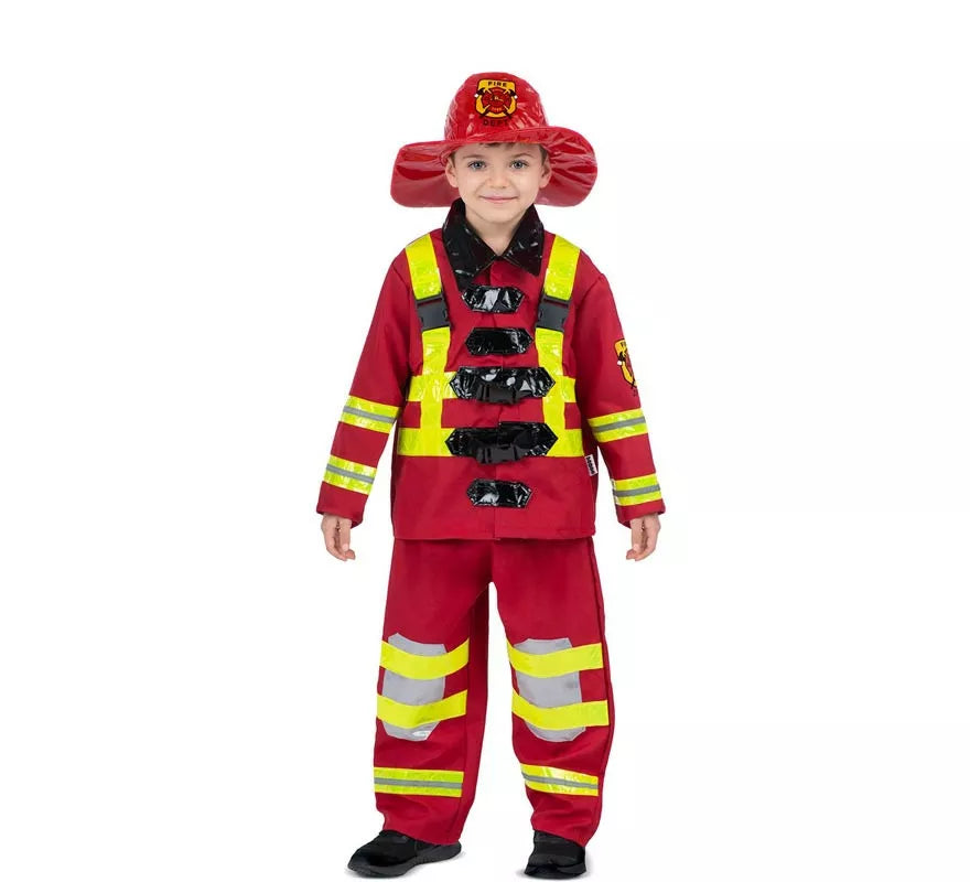 Translation missing: de.Disfraz de Bombero rojo y amarillo con casco para niños