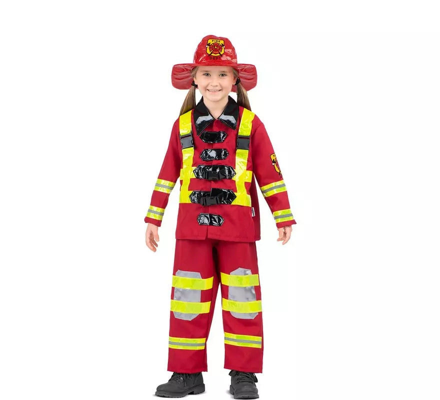 Translation missing: de.Disfraz de Bombero rojo y amarillo con casco para niños