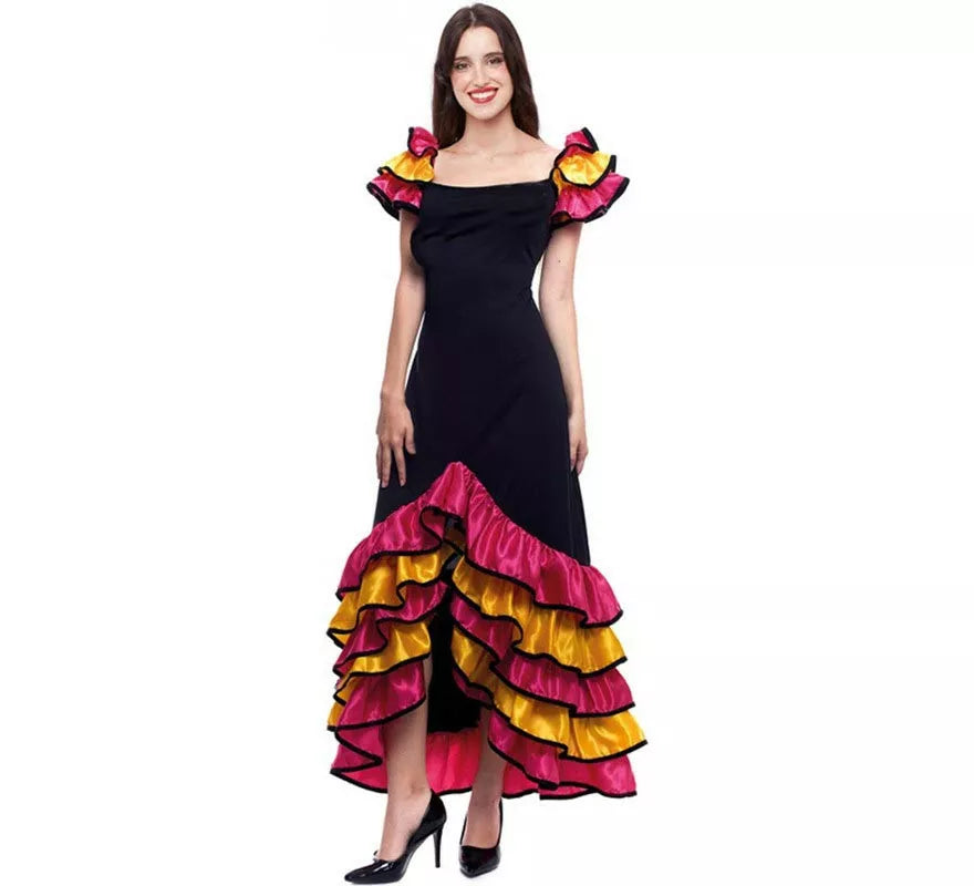 Translation missing: es.Disfraz de Brasileña Rumbera Negro con Volantes para mujer