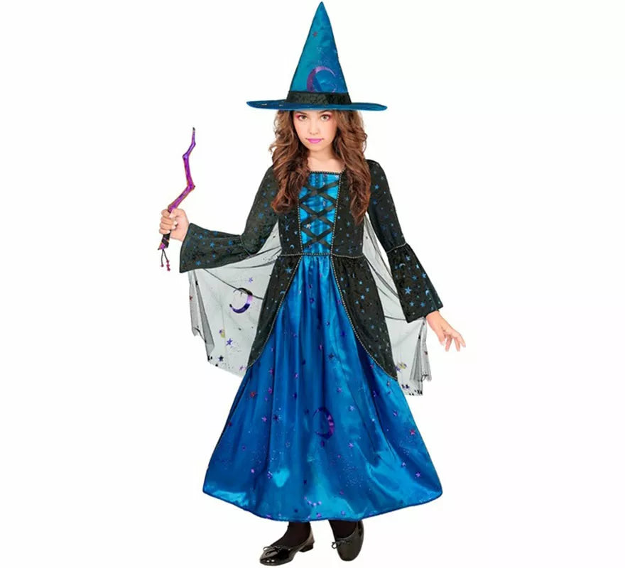 Translation missing: de.Disfraz de Bruja azul con Estrellas para niña