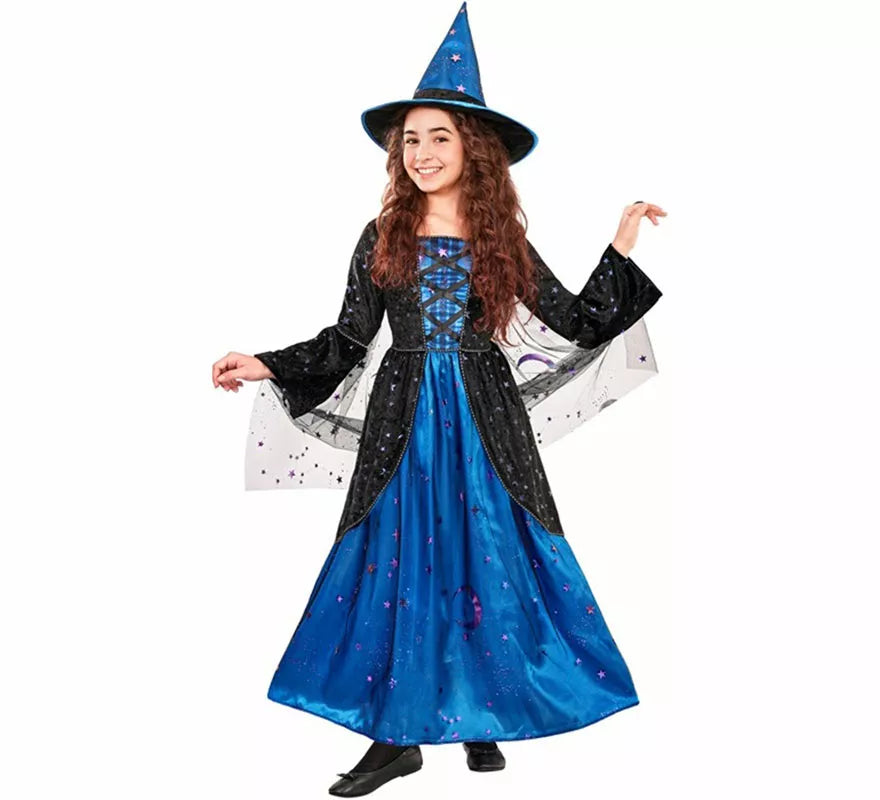 Translation missing: de.Disfraz de Bruja azul con Estrellas para niña