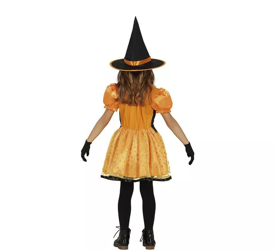 Translation missing: de.Disfraz de Bruja Brillante naranja para niña