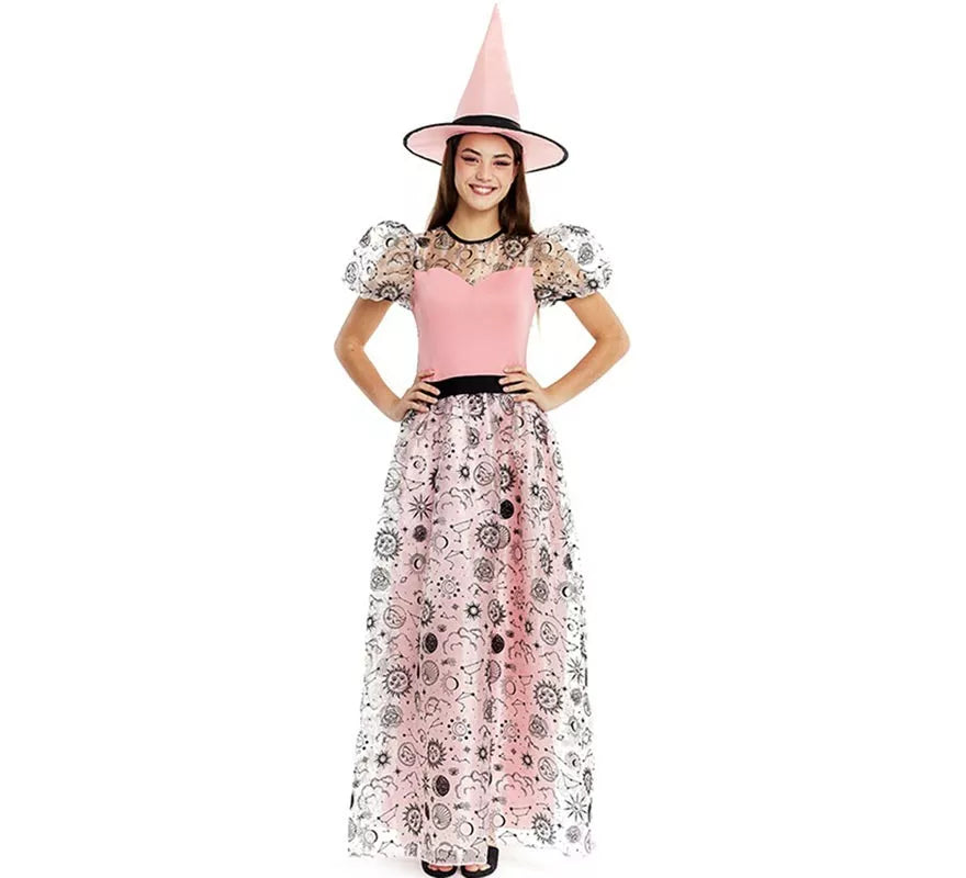 Disfraz de Bruja Buena rosa con sombrero para mujer