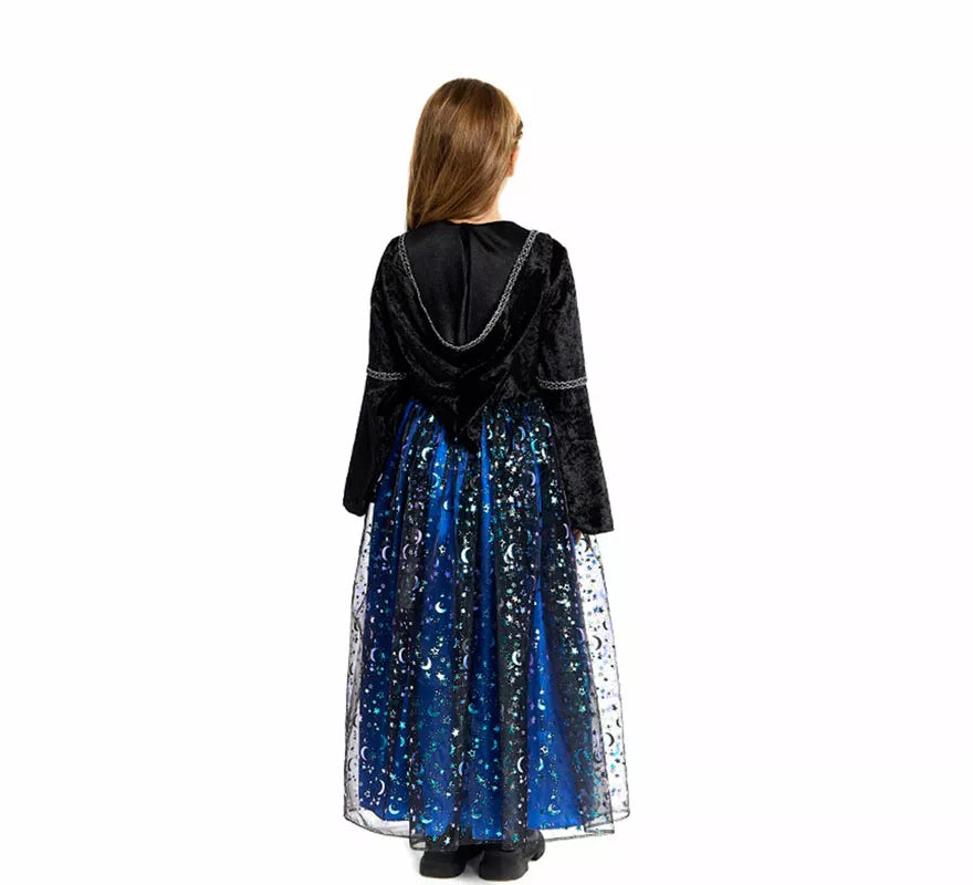 Translation missing: de.Disfraz de Bruja con Estrellas azul para niña