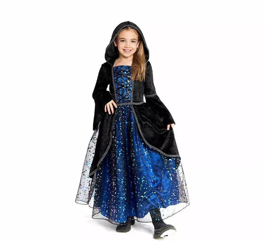 Translation missing: de.Disfraz de Bruja con Estrellas azul para niña
