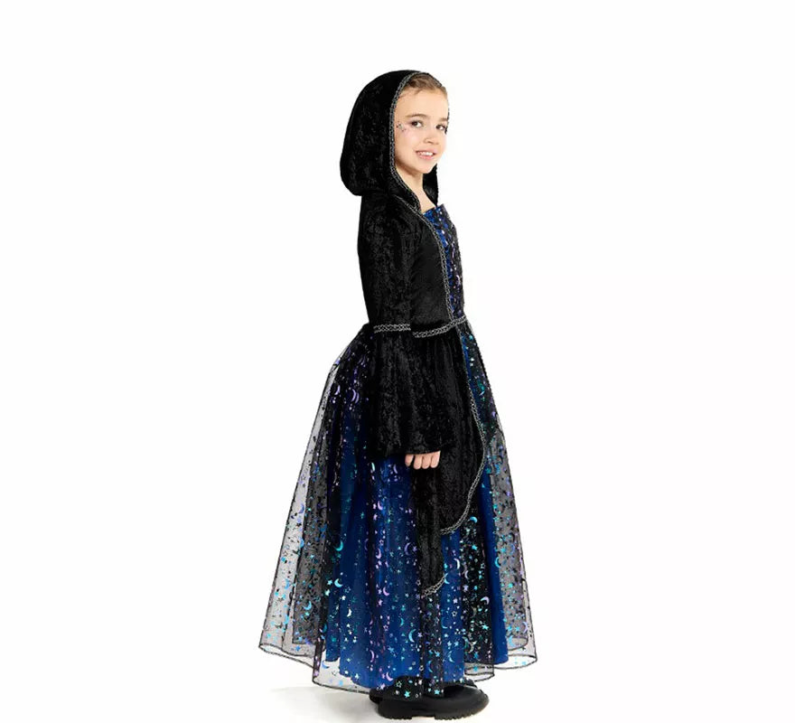 Translation missing: de.Disfraz de Bruja con Estrellas azul para niña