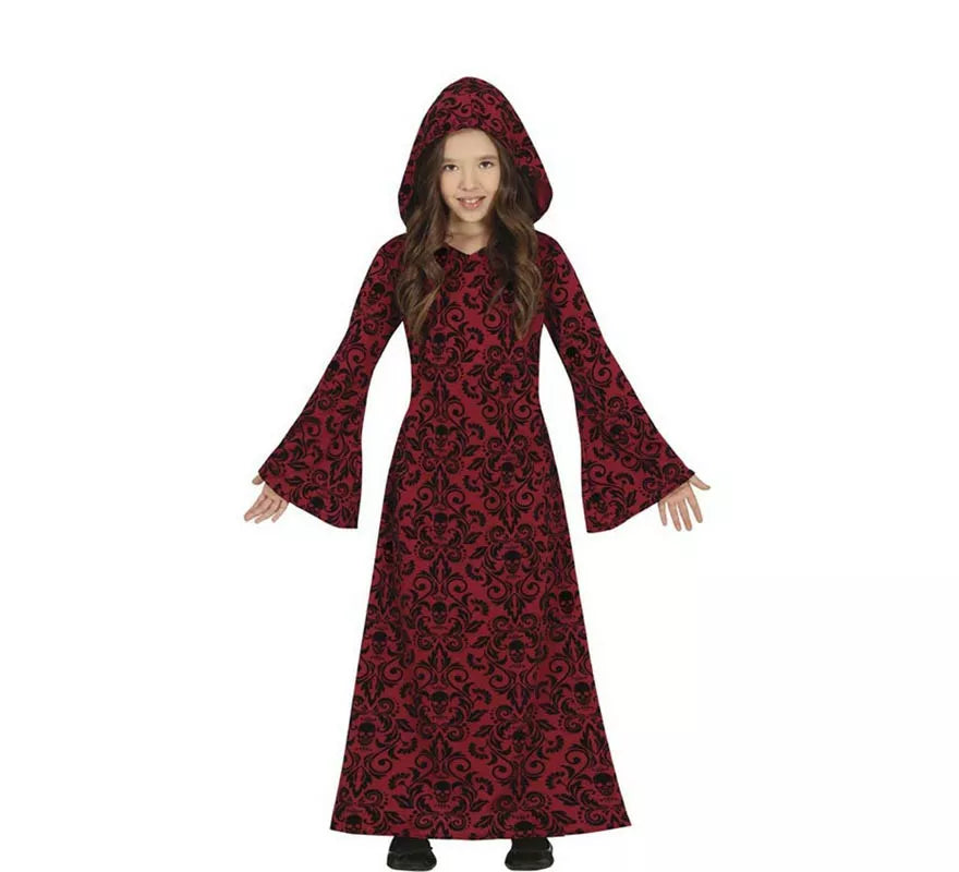 Disfraz de Bruja Encapuchada vinotinto para niña