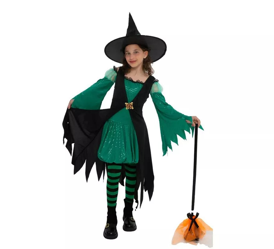 Translation missing: de.Disfraz de Bruja Esmeralda verde para niña