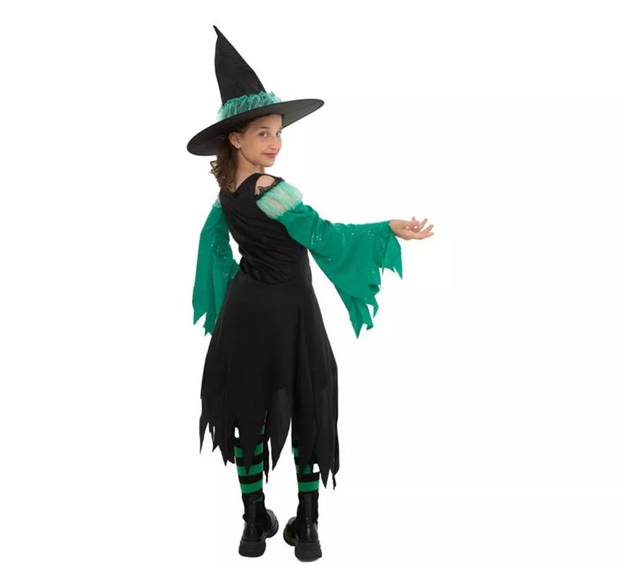 Translation missing: de.Disfraz de Bruja Esmeralda verde para niña