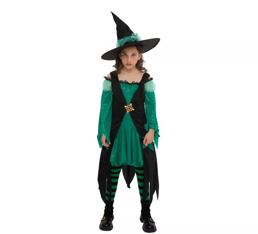Translation missing: de.Disfraz de Bruja Esmeralda verde para niña