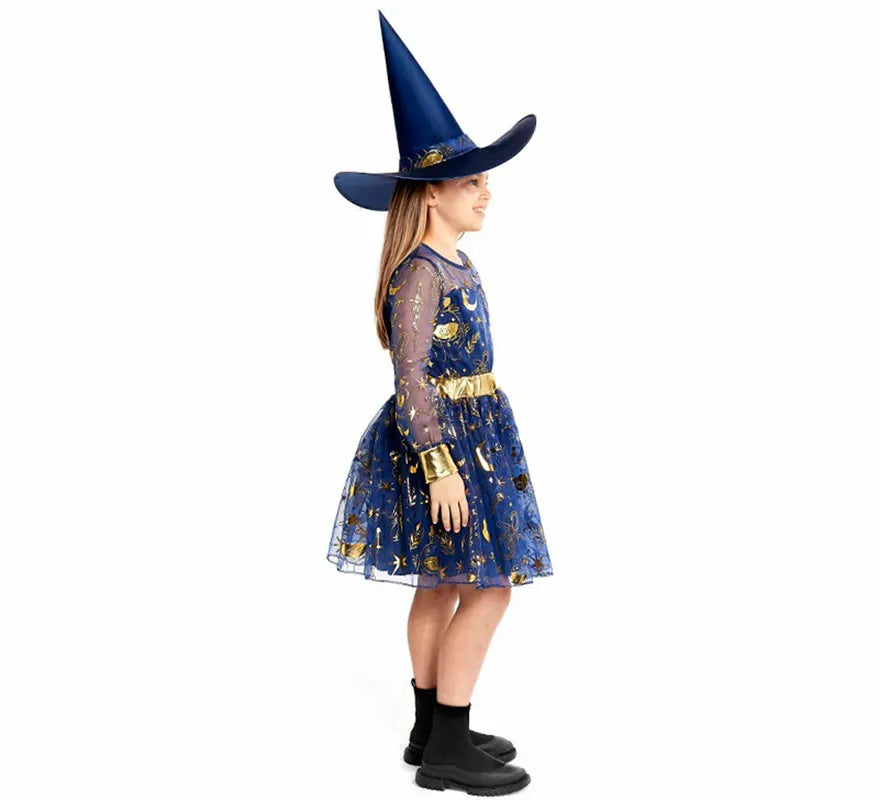 Disfraz de Bruja Esotérica azul para niña