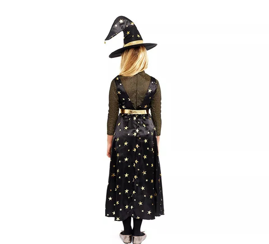 Translation missing: de.Disfraz de Bruja Estrellas dorada con sombrero para niña