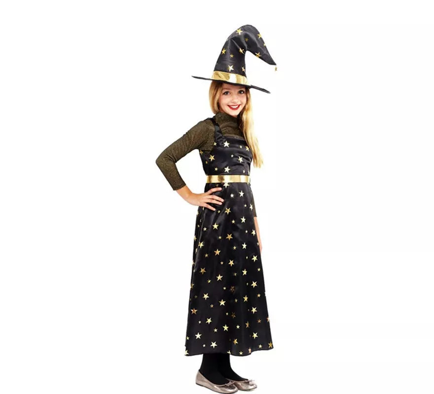 Translation missing: de.Disfraz de Bruja Estrellas dorada con sombrero para niña