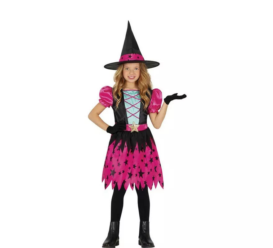 Translation missing: de.Disfraz de Bruja Estrellas fucsia para niña