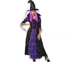Schwarz-lila böses Hexenkostüm für Damen