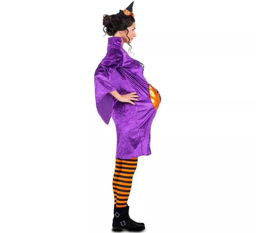 Translation missing: de.Disfraz de Bruja morada con Calabaza para mujer embarazada
