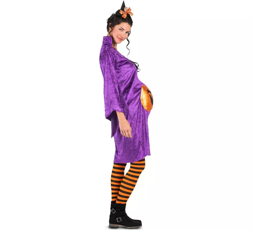 Translation missing: de.Disfraz de Bruja morada con Calabaza para mujer embarazada