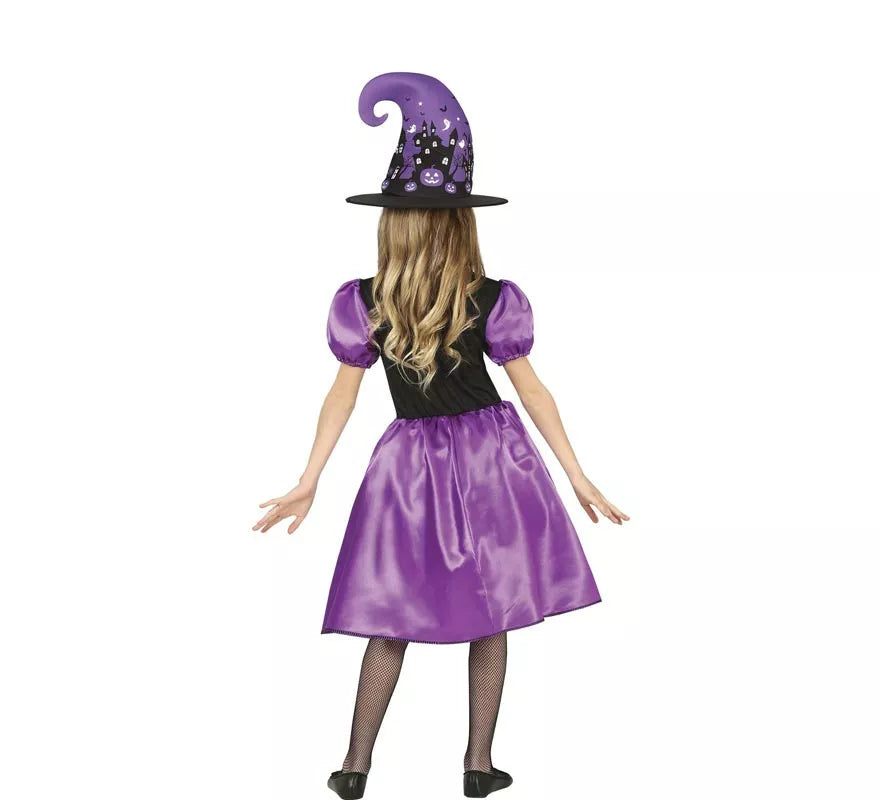 Translation missing: de.Disfraz de Bruja Morada con vestido estampado para niña