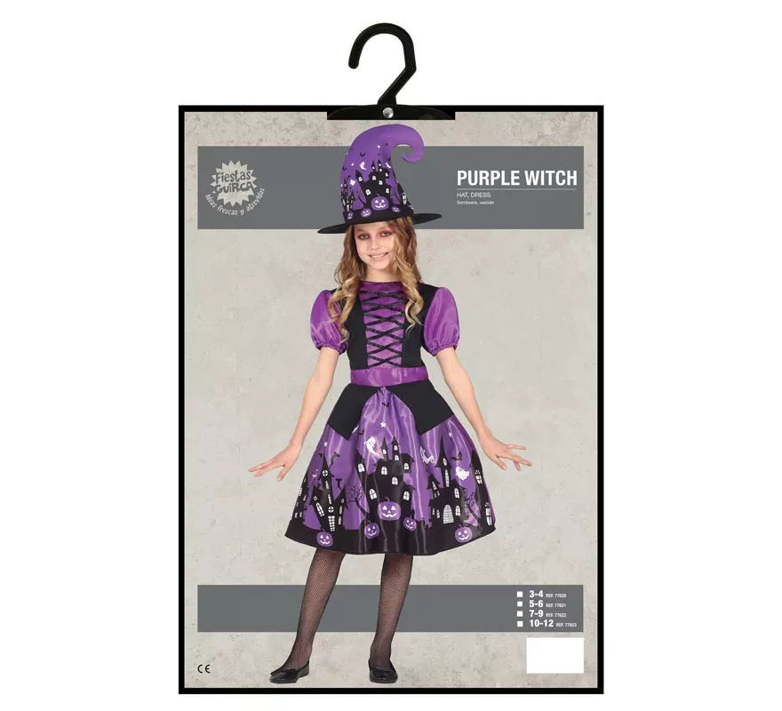 Translation missing: de.Disfraz de Bruja Morada con vestido estampado para niña