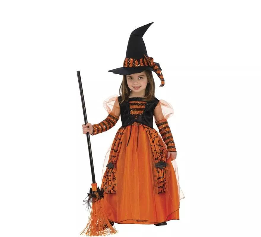 Translation missing: de.Disfraz de Bruja Naranja a Rayas para niña
