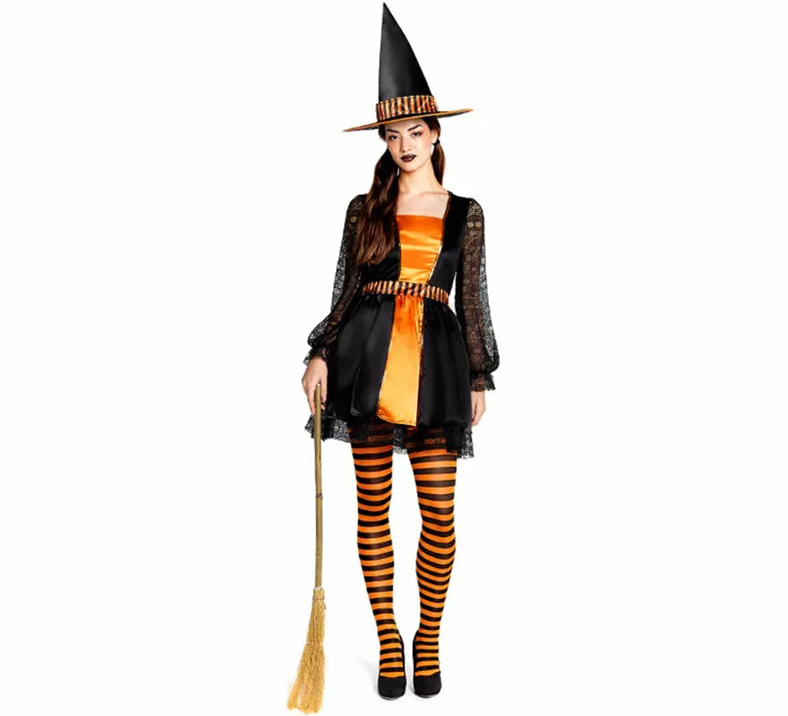Translation missing: de.Disfraz de Bruja naranja con Encaje para mujer