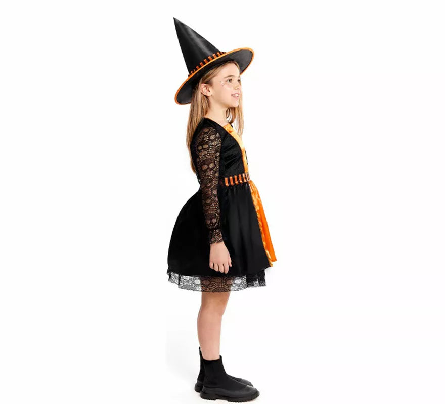 Disfraz de Bruja naranja con Encaje para niña