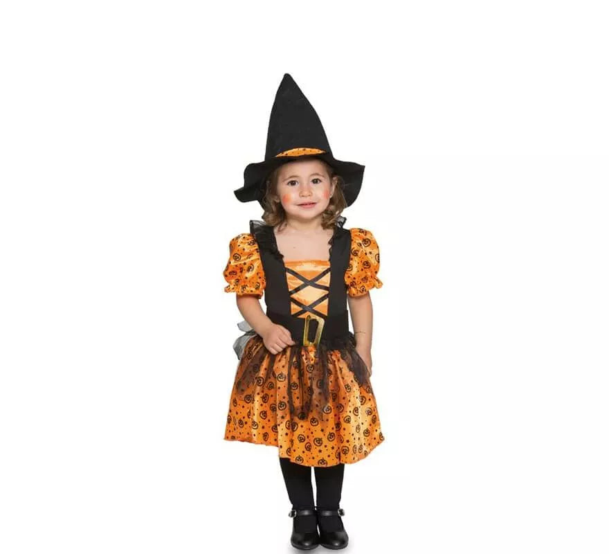Translation missing: de.Disfraz de Bruja naranja para niña y bebé